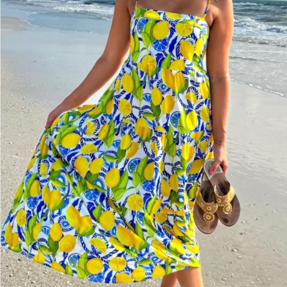 Yellow and Blue Floral Maxi Dress